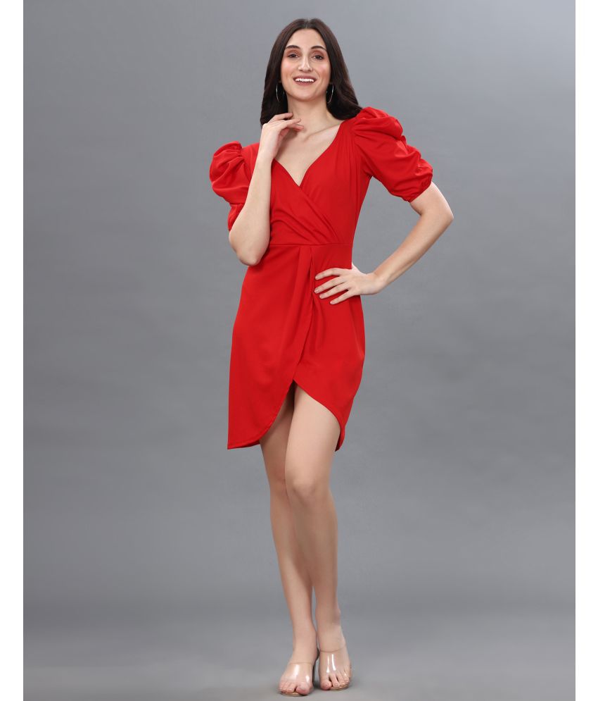     			Selvia Lycra Solid Midi Women's Wrap Dress - Red ( Pack of 1 )