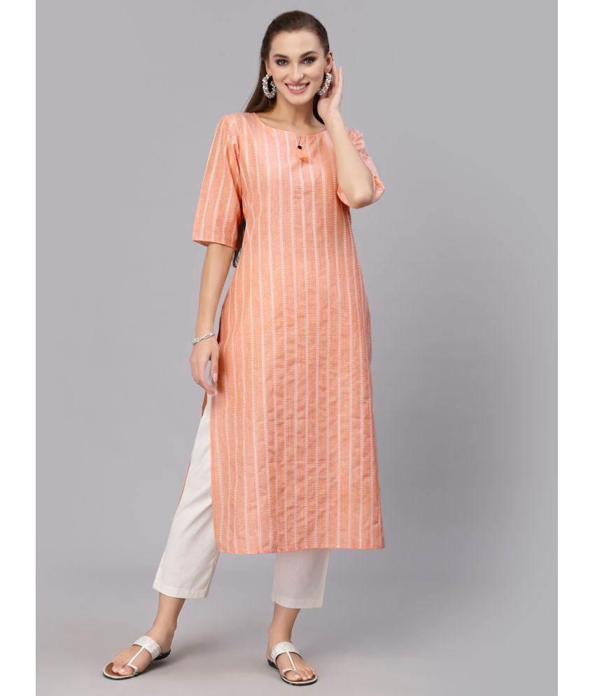     			Stylum Cotton Blend Striped Straight Women's Kurti - Orange ( Pack of 1 )