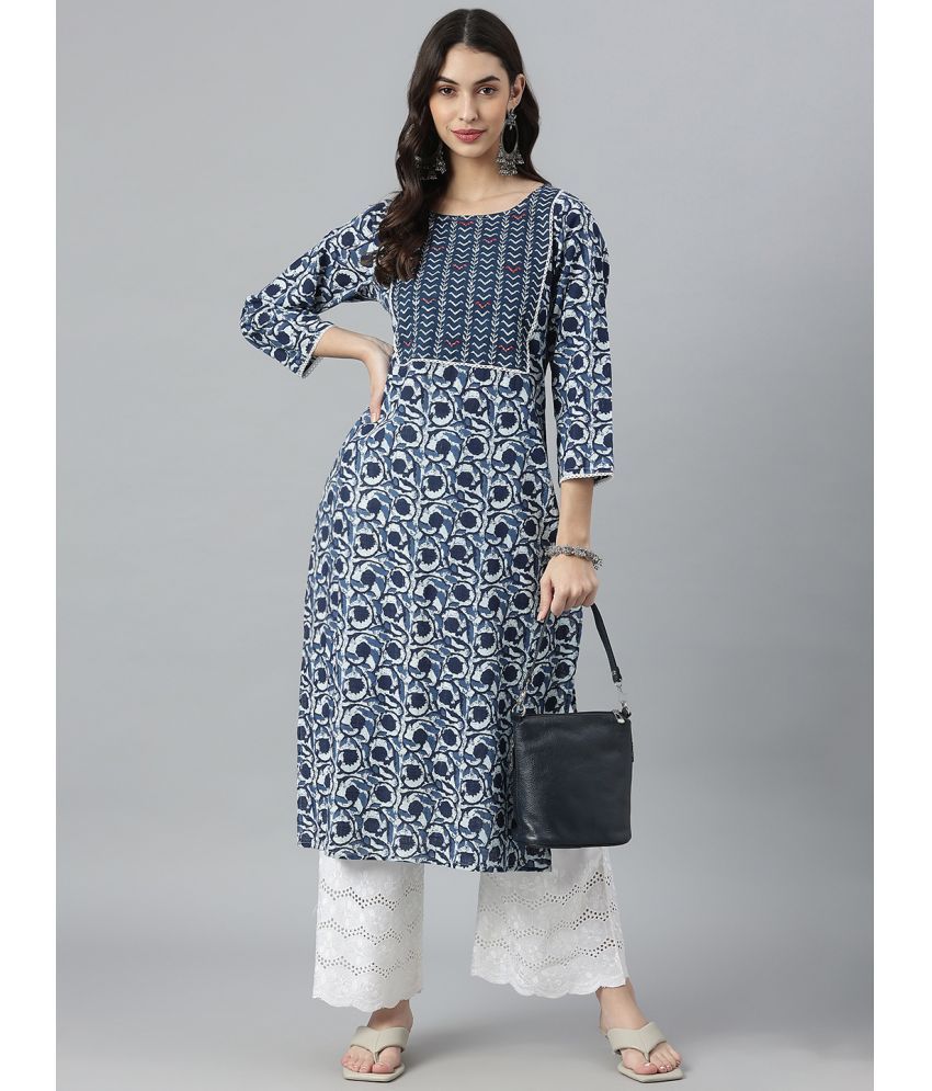     			Stylum Cotton Printed Straight Women's Kurti - Navy Blue ( Pack of 1 )