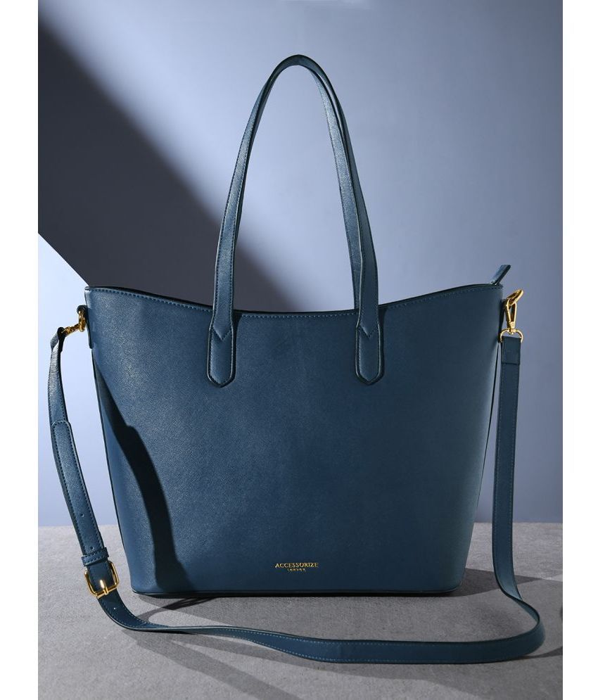     			Accessorize London Navy Blue Faux Leather Tote Bag