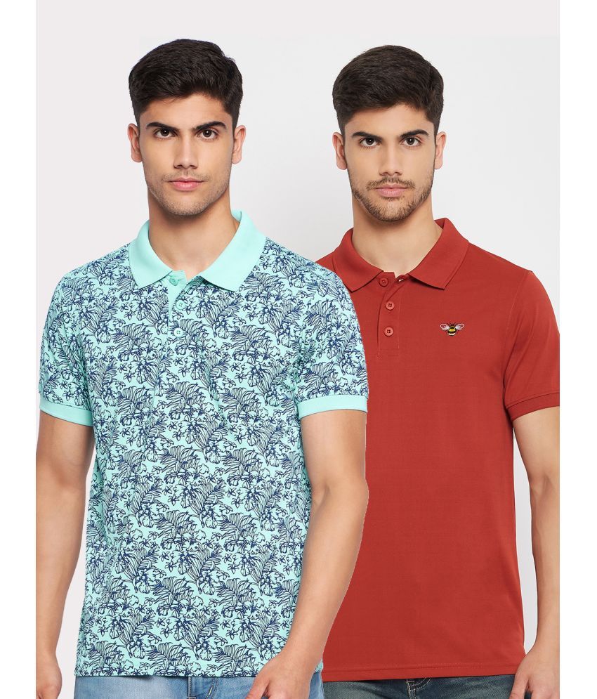     			Auxamis Cotton Blend Regular Fit Printed Half Sleeves Men's Polo T Shirt - Aqua ( Pack of 2 )