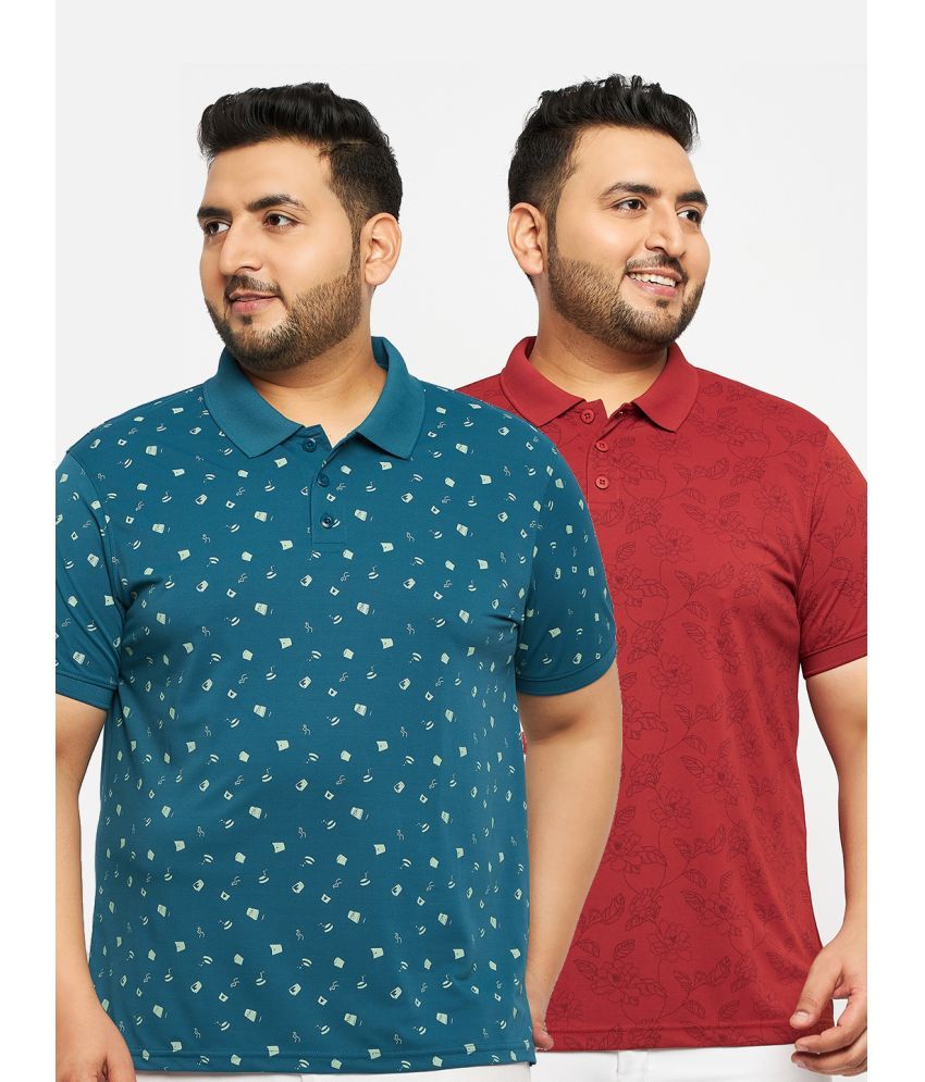     			Auxamis Cotton Blend Regular Fit Printed Half Sleeves Men's Polo T Shirt - Green ( Pack of 2 )