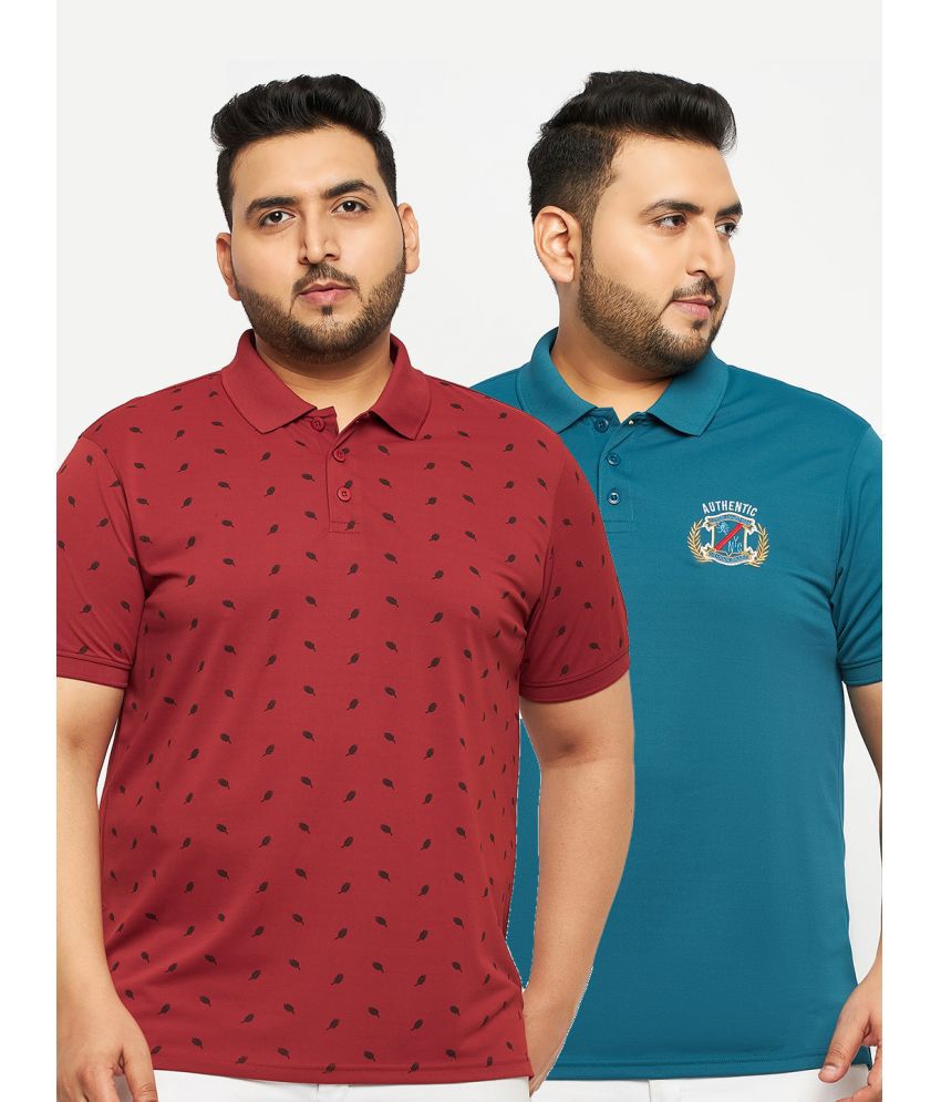     			Auxamis Cotton Blend Regular Fit Printed Half Sleeves Men's Polo T Shirt - Rust ( Pack of 2 )