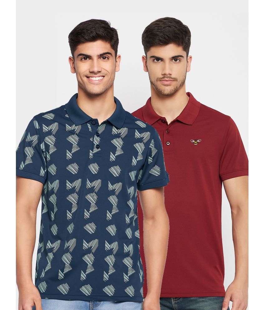     			Auxamis Pack of 2 Cotton Blend Regular Fit Printed Half Sleeves Men's Polo T Shirt ( Navy Blue )