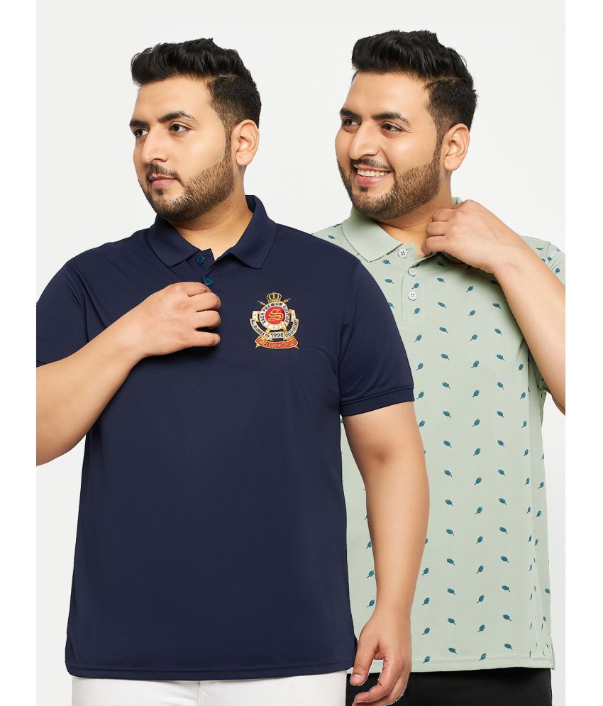     			Auxamis Cotton Blend Regular Fit Embroidered Half Sleeves Men's Polo T Shirt - Navy ( Pack of 2 )