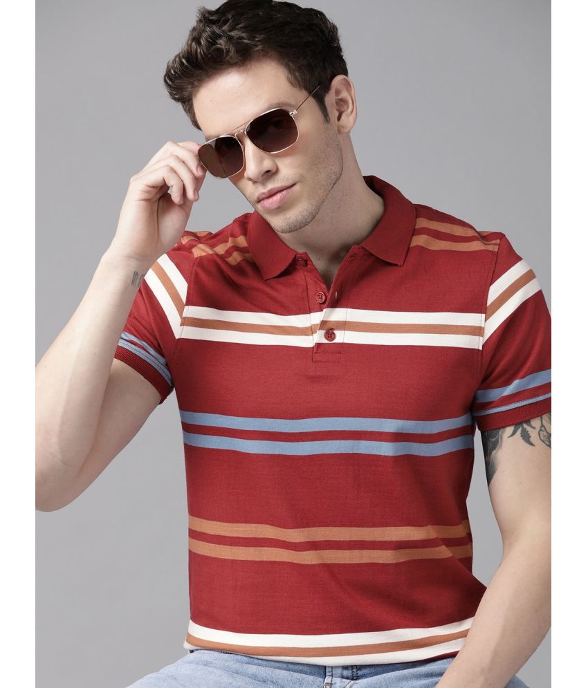     			Auxamis Cotton Blend Regular Fit Striped Half Sleeves Men's Polo T Shirt - Red ( Pack of 1 )