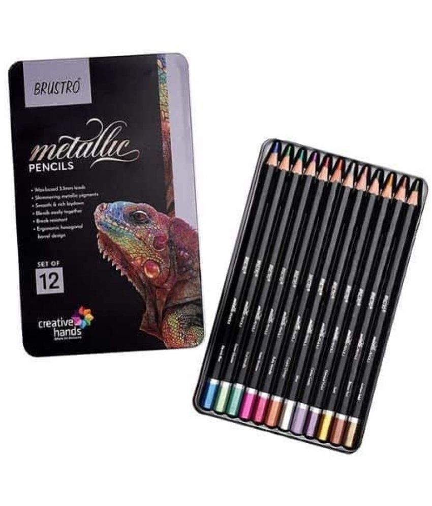     			Brustro Artist Metallic Colour Pencil Set Of 12 (Free Black & White Drawing Paper 200 Gsm, 24 Sheets A5 Worth Rs 200)