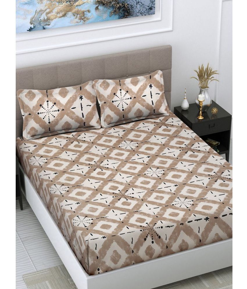     			FABINALIV Poly Cotton Abstract 1 Double Bedsheet with 2 Pillow Covers - Beige