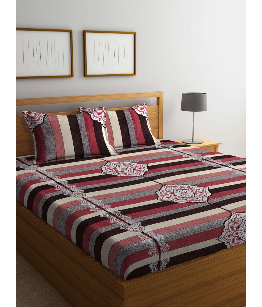     			FABINALIV Poly Cotton Ethnic 1 Double Bedsheet with 2 Pillow Covers - Maroon