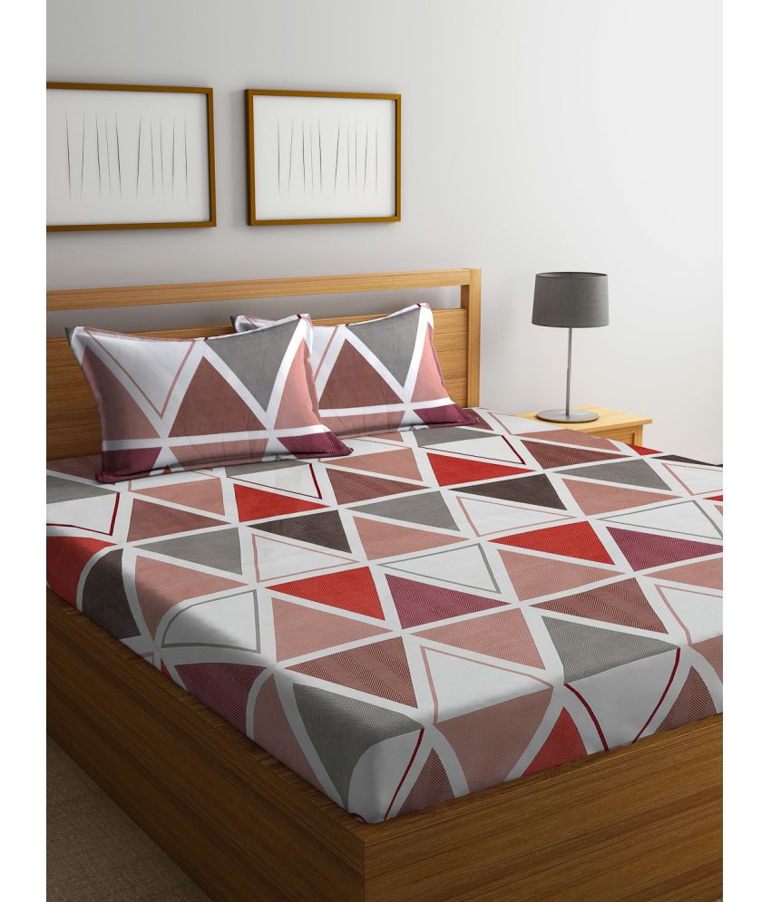     			FABINALIV Poly Cotton Geometric 1 Double Bedsheet with 2 Pillow Covers - Off White