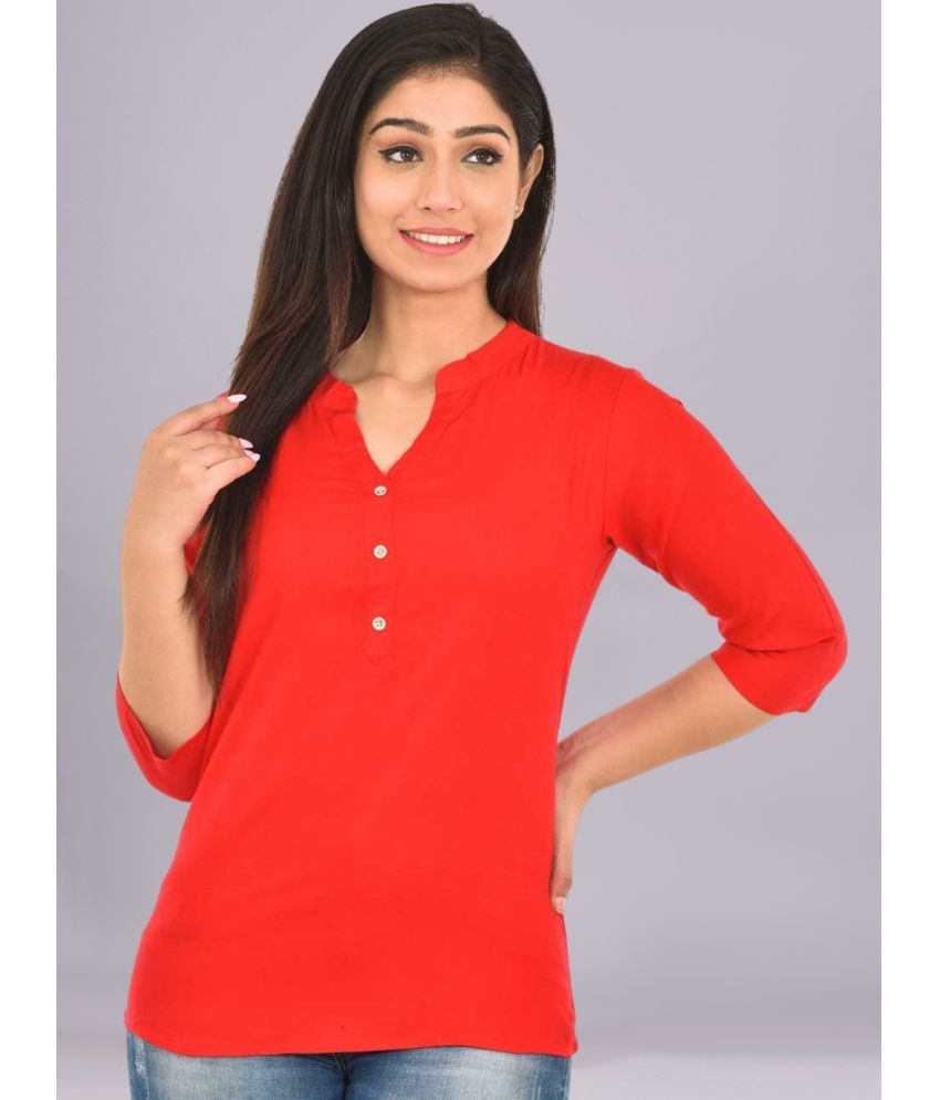     			FABISHO Red Rayon Women's Shirt Style Top ( Pack of 1 )