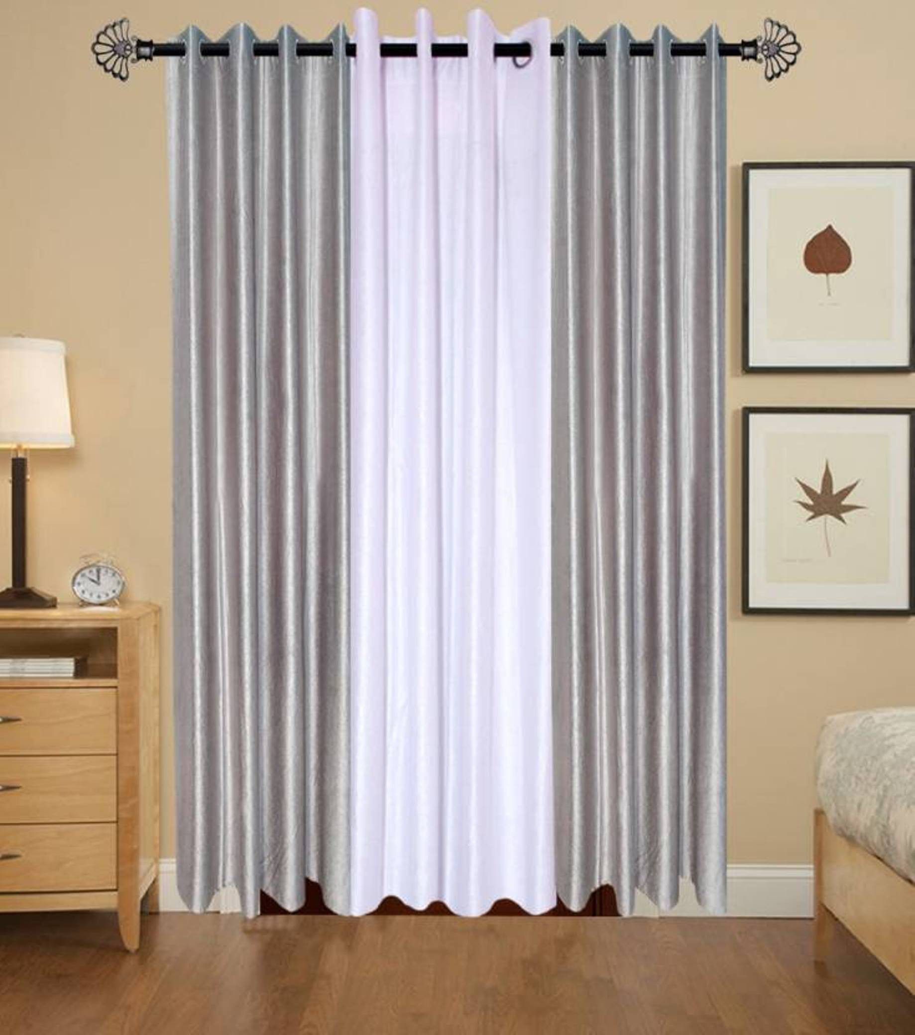     			BELLA TRUE Solid SemiTransparent Eyelet Curtain 5 ft ( Pack of 3 )  Multicolor