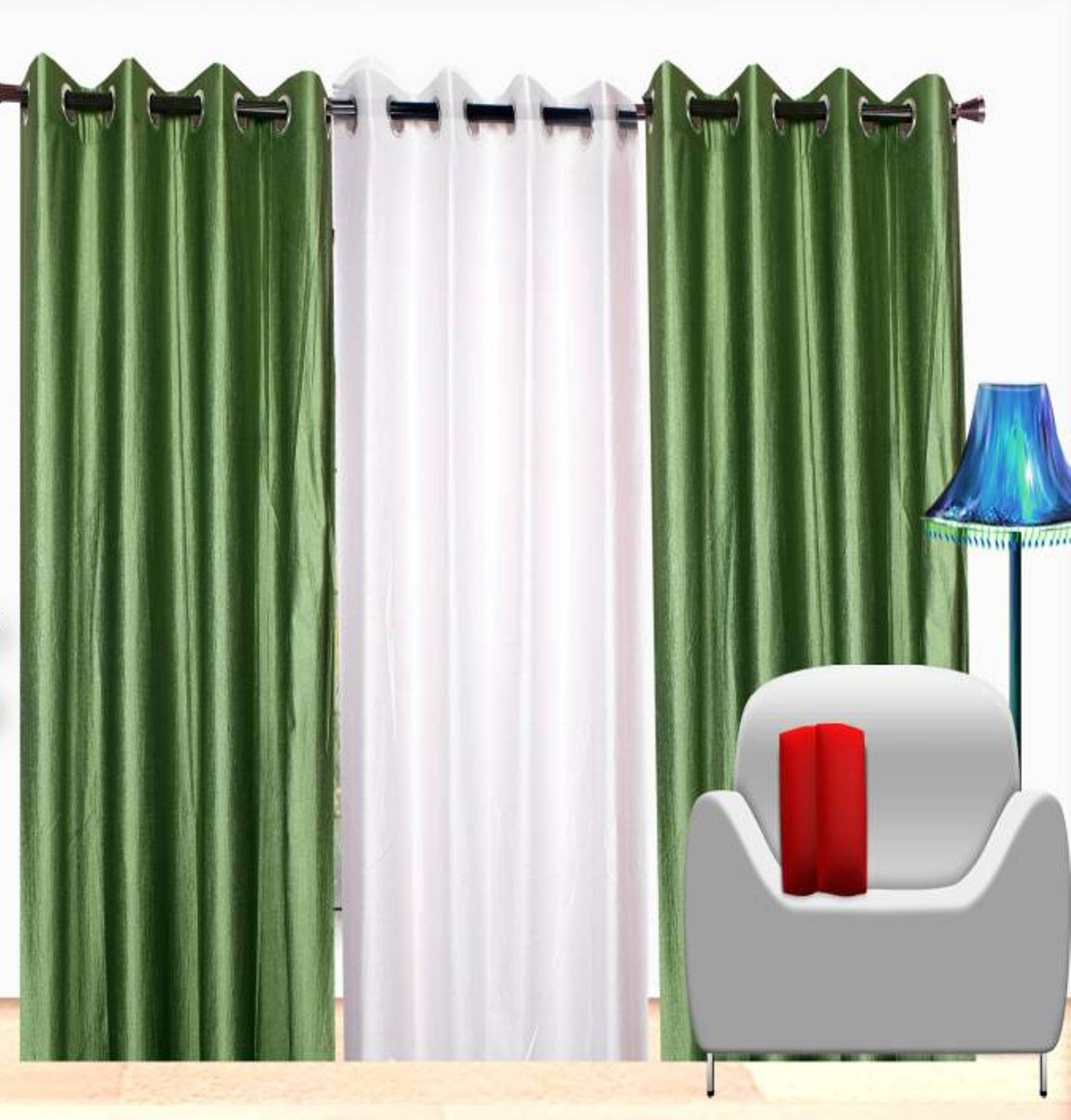     			BELLA TRUE Solid SemiTransparent Eyelet Curtain 9 ft ( Pack of 3 )  Multicolor