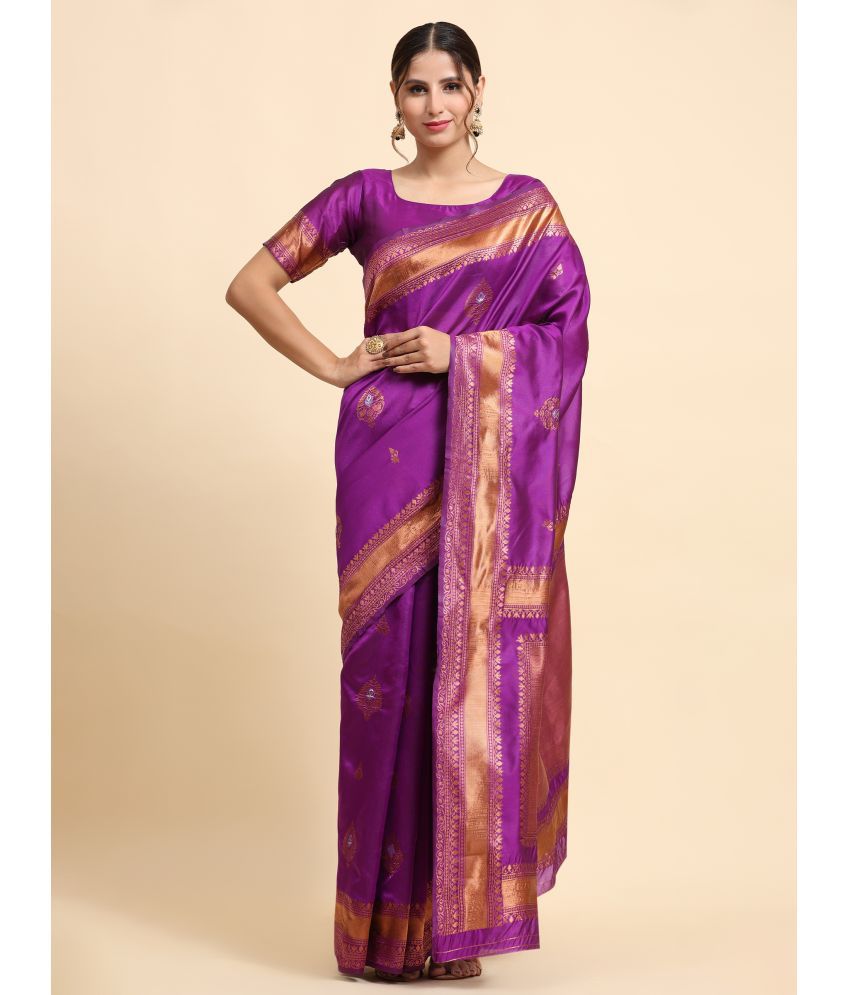     			KALIPATRA Banarasi Silk Woven Saree With Blouse Piece - Purple ( Pack of 1 )
