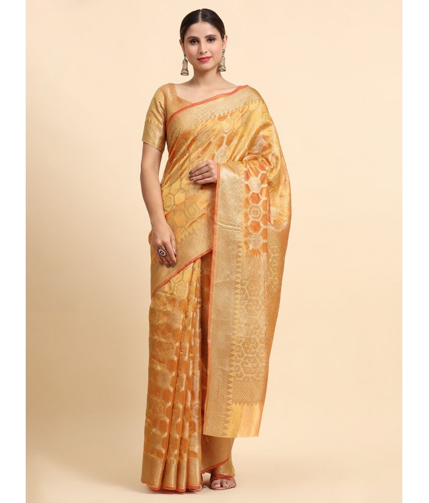     			KALIPATRA Organza Woven Saree With Blouse Piece - Yellow ( Pack of 1 )