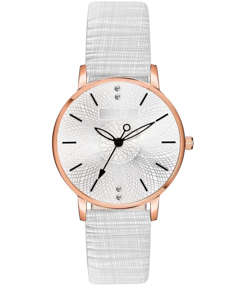     			Loretta White Leather Analog Womens Watch