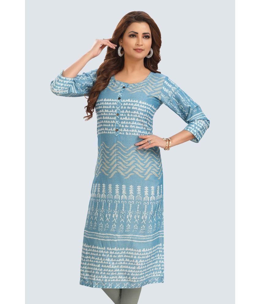     			Meher Impex Cotton Printed Straight Women's Kurti - Light Blue ( Pack of 1 )