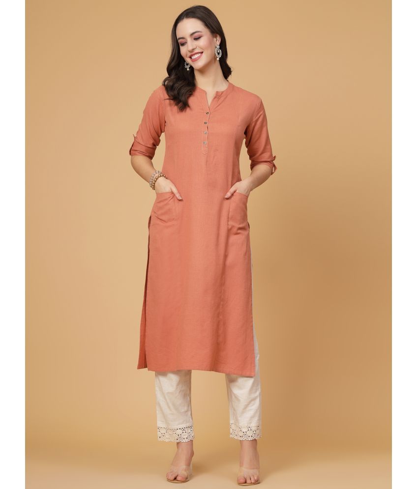     			Pistaa Cotton Solid Straight Women's Kurti - Rust ( Pack of 1 )