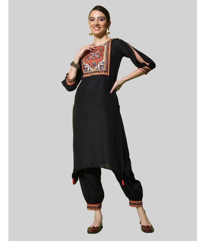     			Skylee Rayon Printed Kurti With Pants Women's Stitched Salwar Suit - Black ( Pack of 1 )