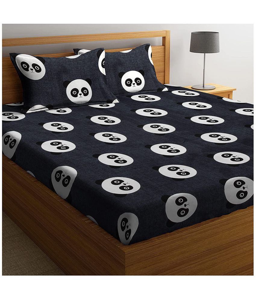     			VORDVIGO Glace Cotton Animal 1 Double Bedsheet with 2 Pillow Covers - Black