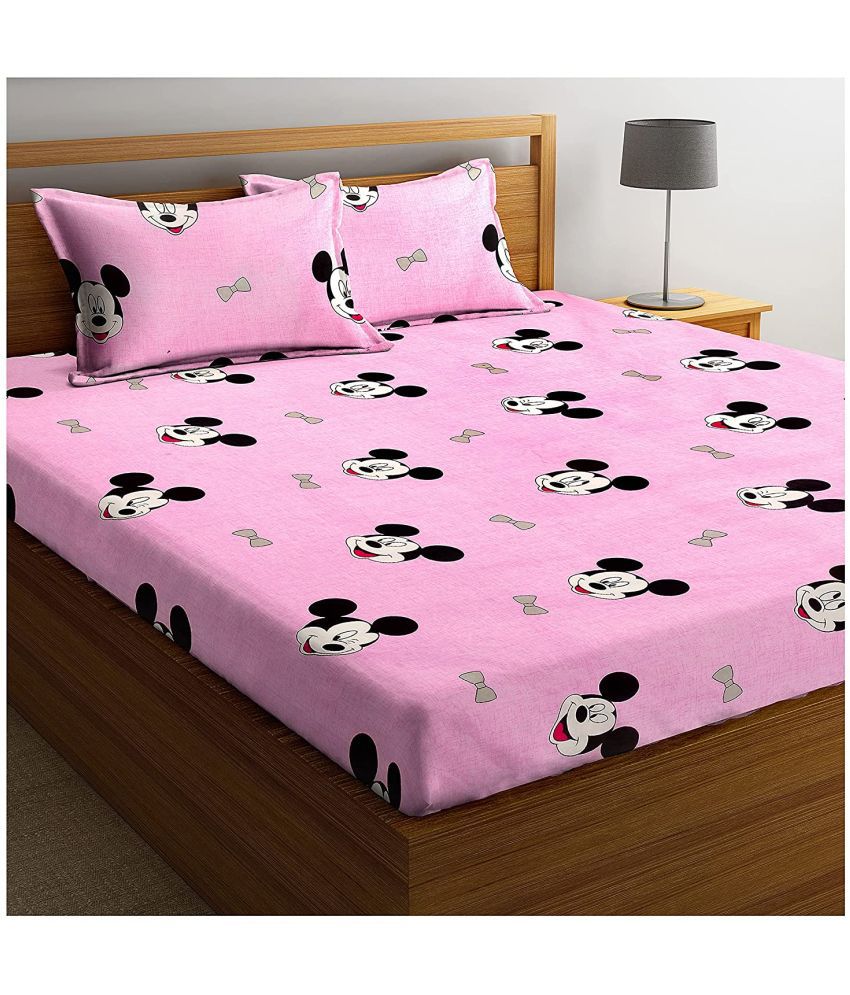     			VORDVIGO Glace Cotton Humor & Comic 1 Double Bedsheet with 2 Pillow Covers - Pink