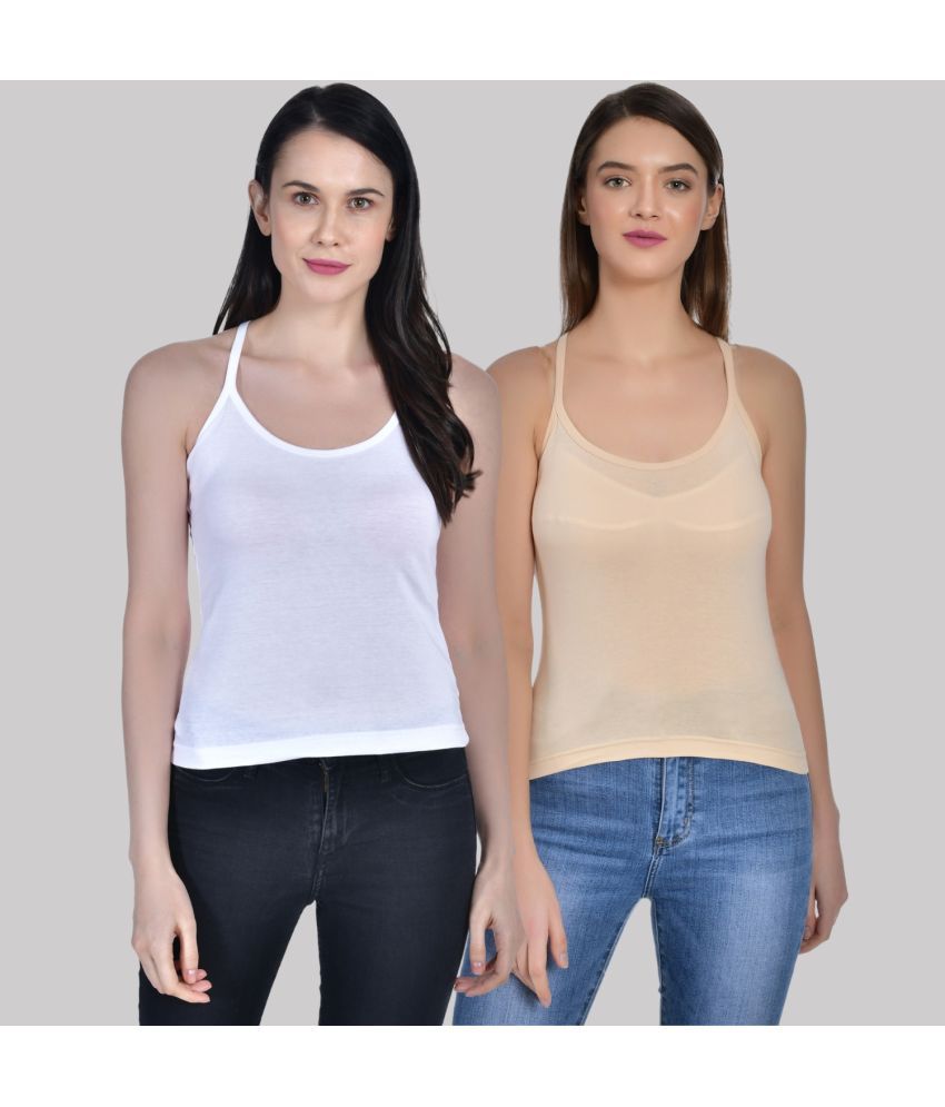     			AIMLY ScoopNeck CrossBack Cotton Camisoles - Beige Pack of 2