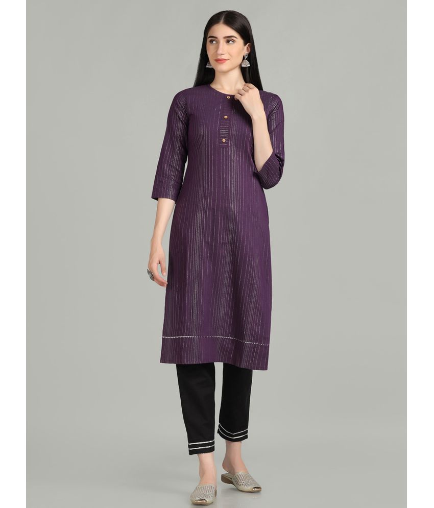     			Aarrah Cotton Blend Self Design Straight Women's Kurti - Purple ( Pack of 1 )