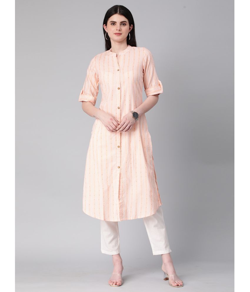     			Aarrah Cotton Blend Striped Straight Women's Kurti - Peach ( Pack of 1 )