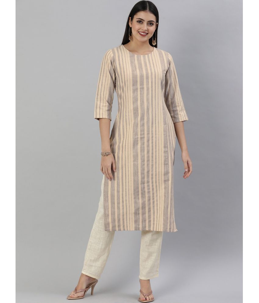     			Aarrah Cotton Blend Striped Straight Women's Kurti - Brown ( Pack of 1 )