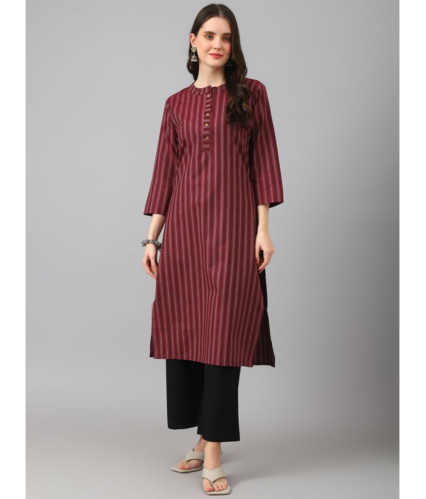     			Aarrah Cotton Striped Straight Women's Kurti - Maroon ( Pack of 1 )