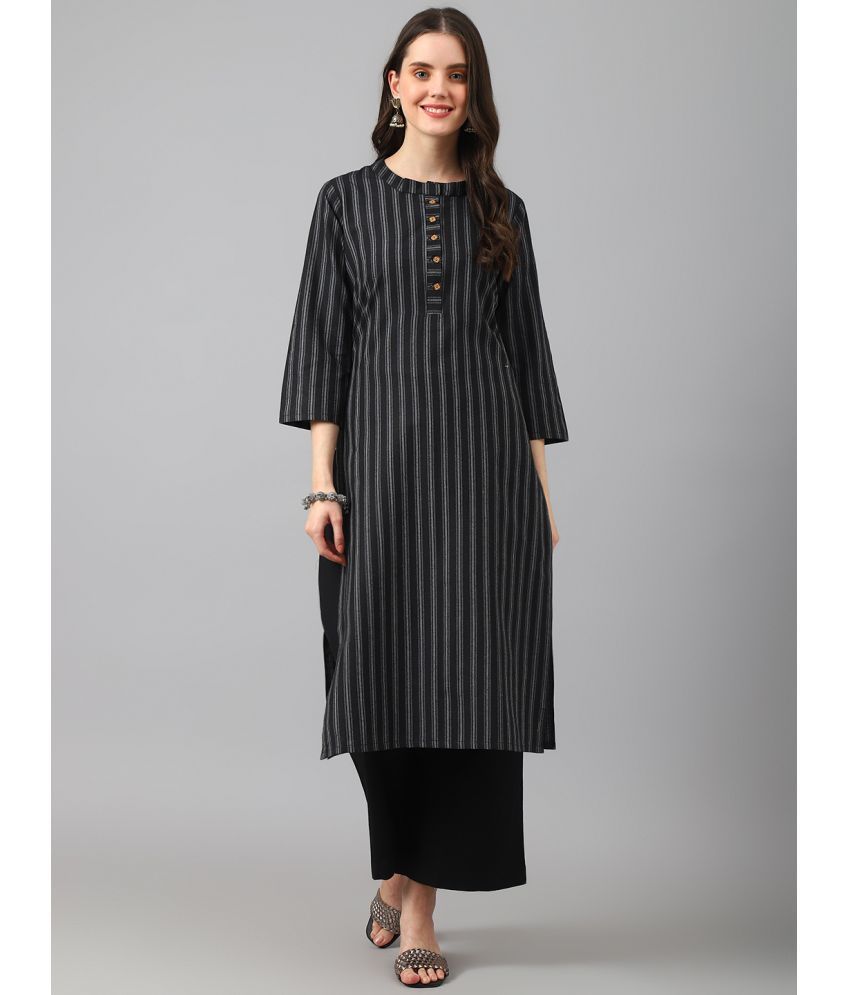     			Aarrah Cotton Striped Straight Women's Kurti - Black ( Pack of 1 )