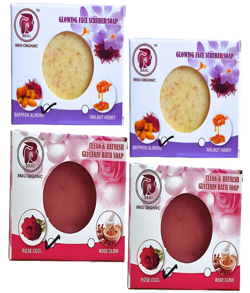     			BRIG Beauty 2 Saffron Almond Scrub & 2 Rose Cool Soap for All Skin Type ( Pack of 4 )