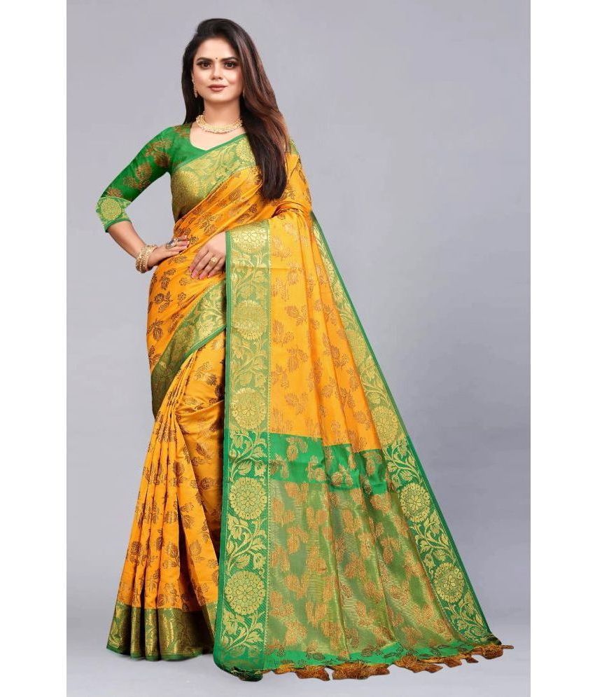     			CARTSHOPY Banarasi Silk Embellished Saree With Blouse Piece - Yellow ( Pack of 1 )