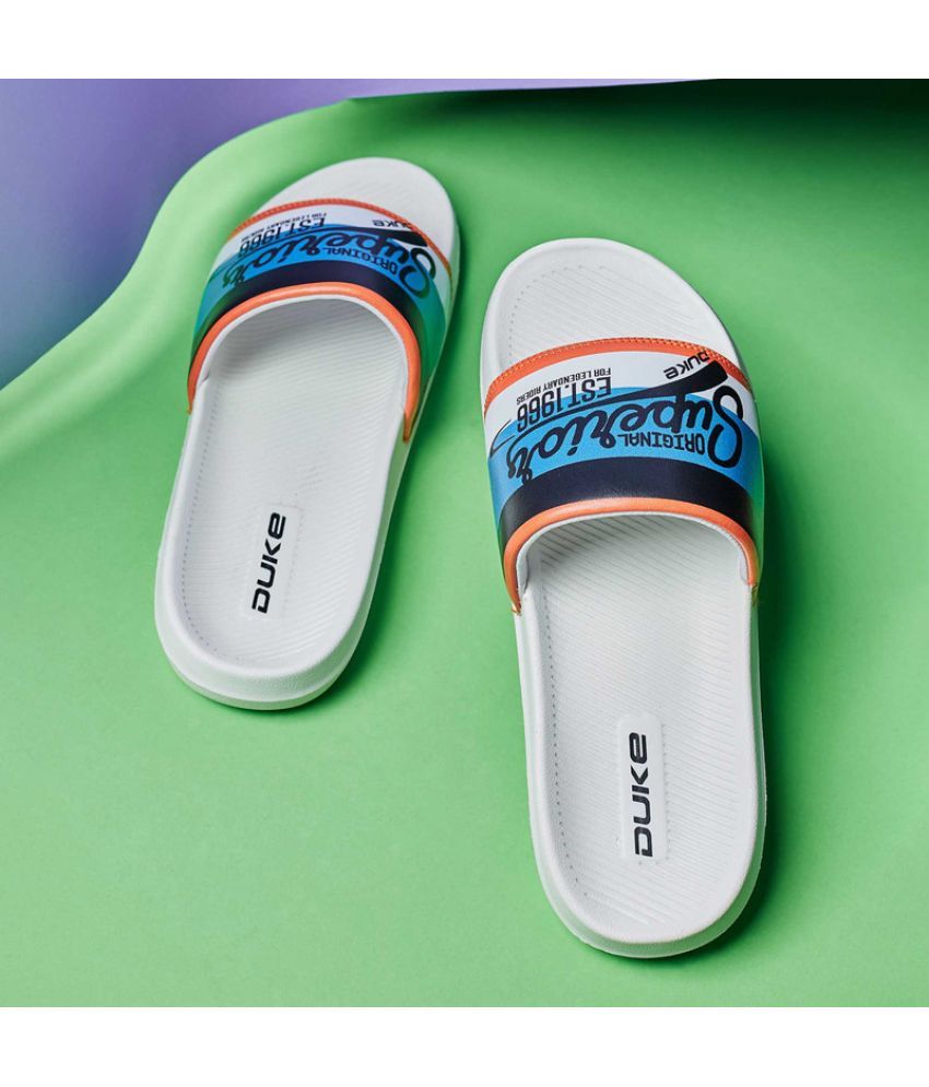     			Duke White Men's Slide Flip Flop