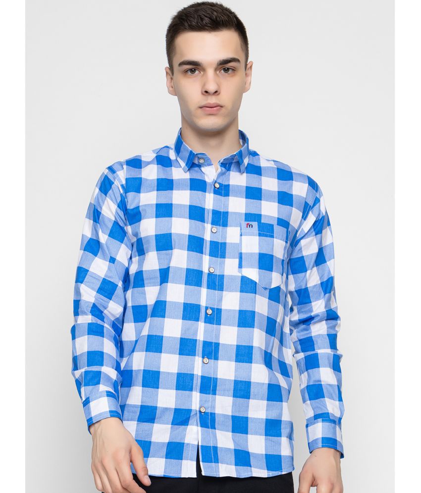     			FREKMAN Cotton Blend Regular Fit Checks Full Sleeves Men's Casual Shirt - Light Blue ( Pack of 1 )