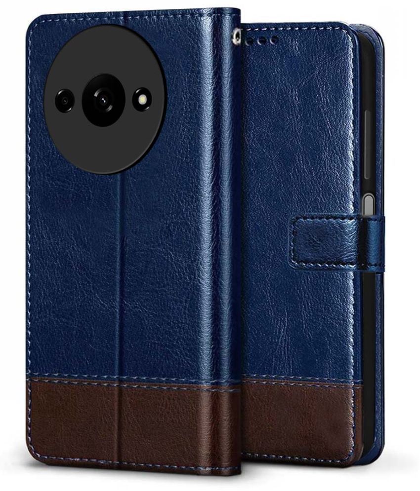     			Fashionury Blue Flip Cover Artificial Leather Compatible For Redmi A3 ( Pack of 1 )