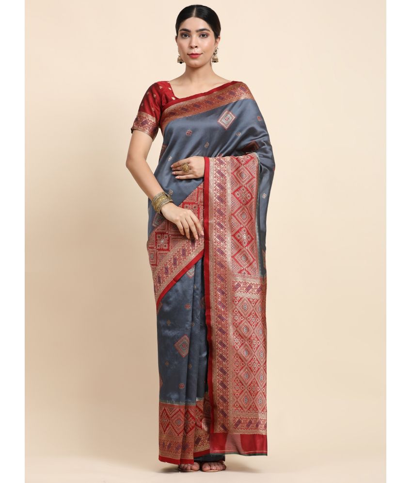     			ISARA Banarasi Silk Woven Saree With Blouse Piece - Grey ( Pack of 1 )