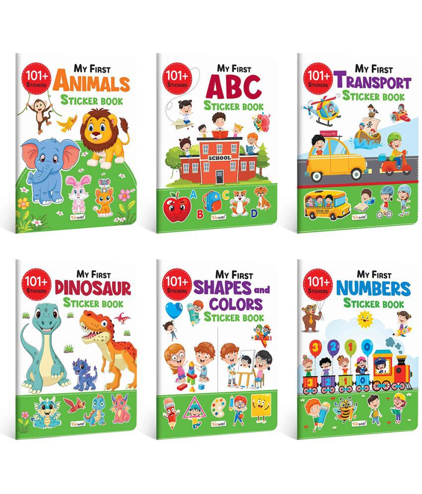     			My First ABC, Animals, Numbers, Transport, Shapes & Colors and Dinosaur Sticker Book with 101+ Stickers | Combo of 6 sticker books | Activity Book for Children, kids activity book.
