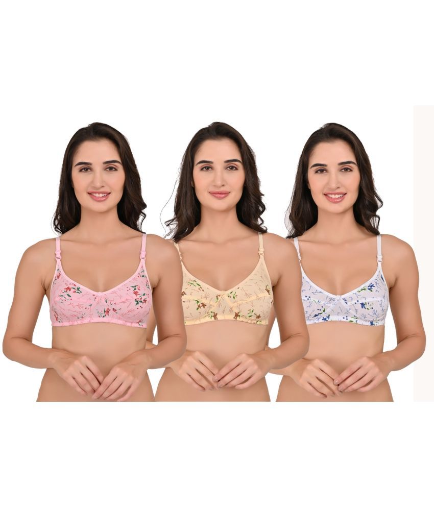     			Piylu Pack of 3 Cotton Blend Women's Everyday Bra ( Multicolor ) Pack of 3 Women Full Coverage Non Padded Bra  (Multicolor)