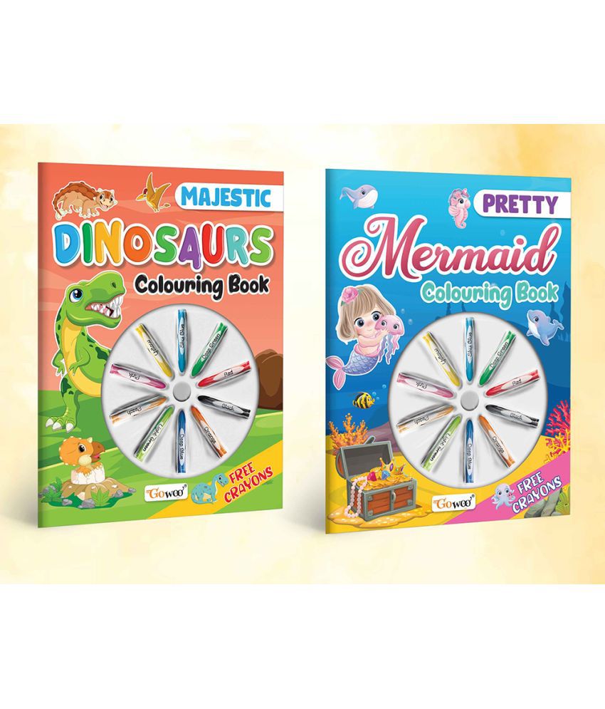     			Pretty Mermaid Colouring Book &  Majestic Dinosaur Colouring Book With Crayons | Combo of 2 |Mermaid Magic & Dino Discovery Coloring Set