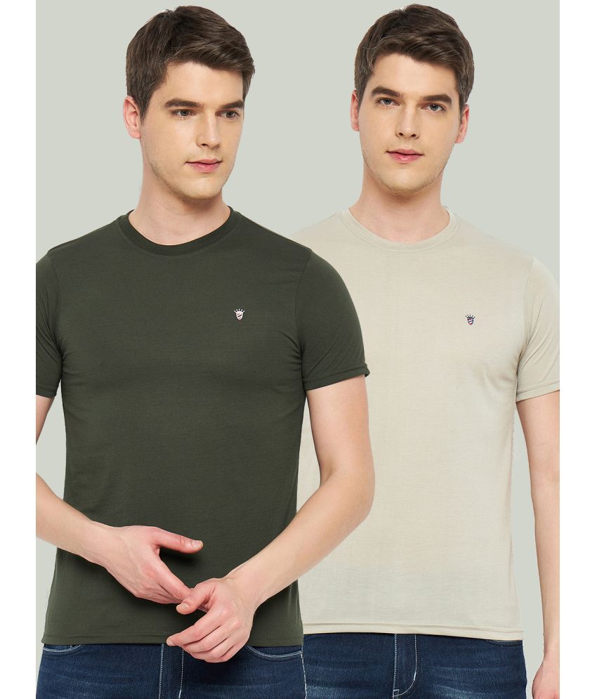     			RELANE Cotton Blend Regular Fit Solid Half Sleeves Men's T-Shirt - Dark Green ( Pack of 2 )