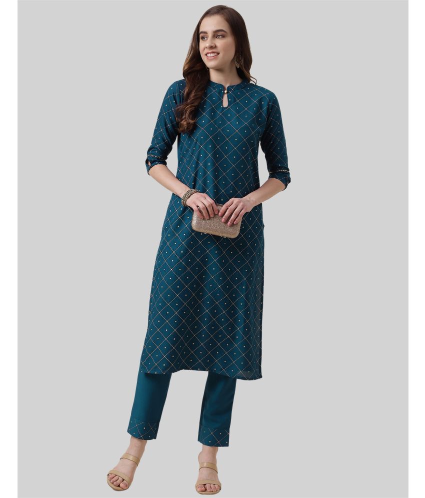     			Skylee Rayon Printed Kurti With Pants Women's Stitched Salwar Suit - Teal ( Pack of 1 )