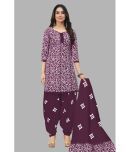 shree jeenmata collection Cotton Printed Kurti With Patiala Women's Stitched Salwar Suit - Purple ( Pack of 1 )