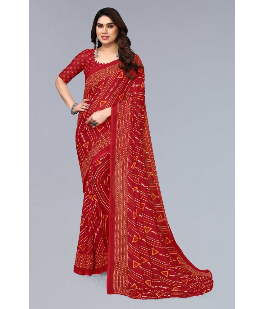     			ANAND SAREES Georgette Printed Saree With Blouse Piece - Red ( Pack of 1 )