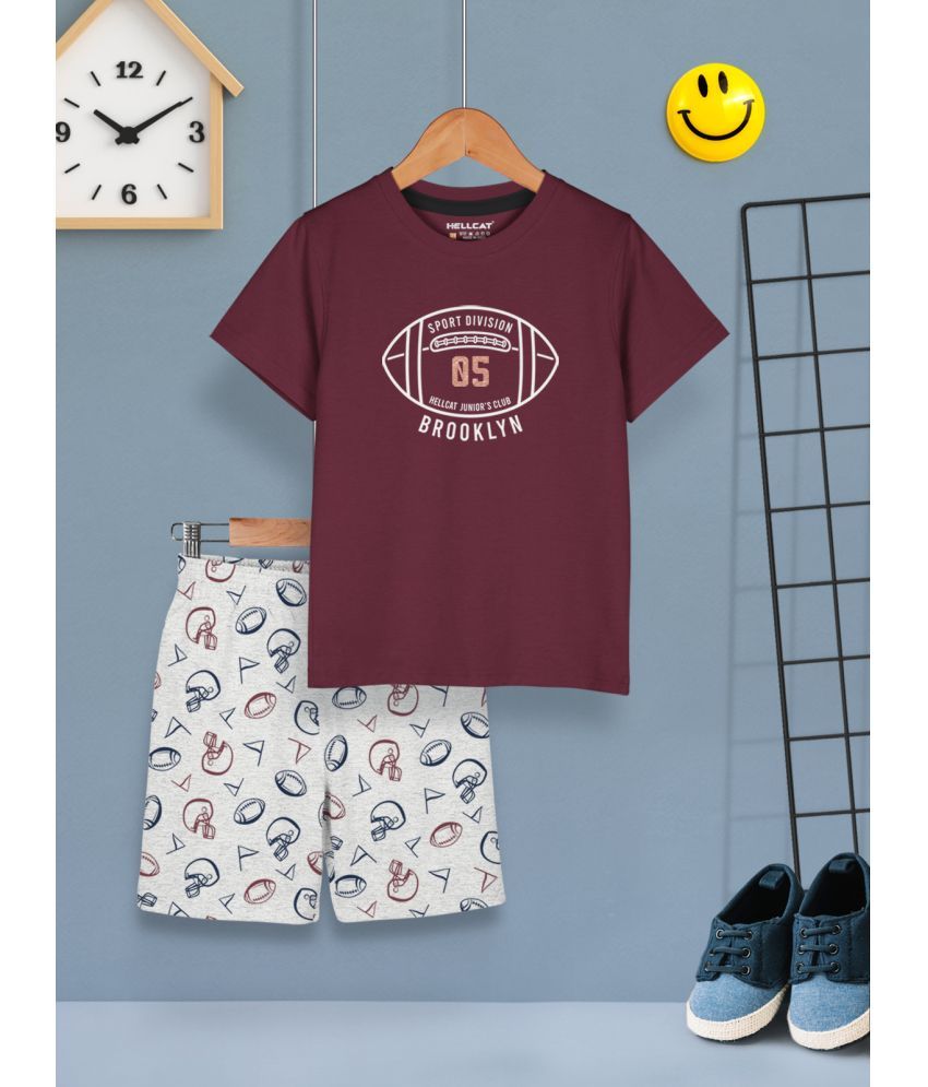     			HELLCAT Pack of 1 Boys Cotton Blend T-Shirt & Shorts ( Burgundy )