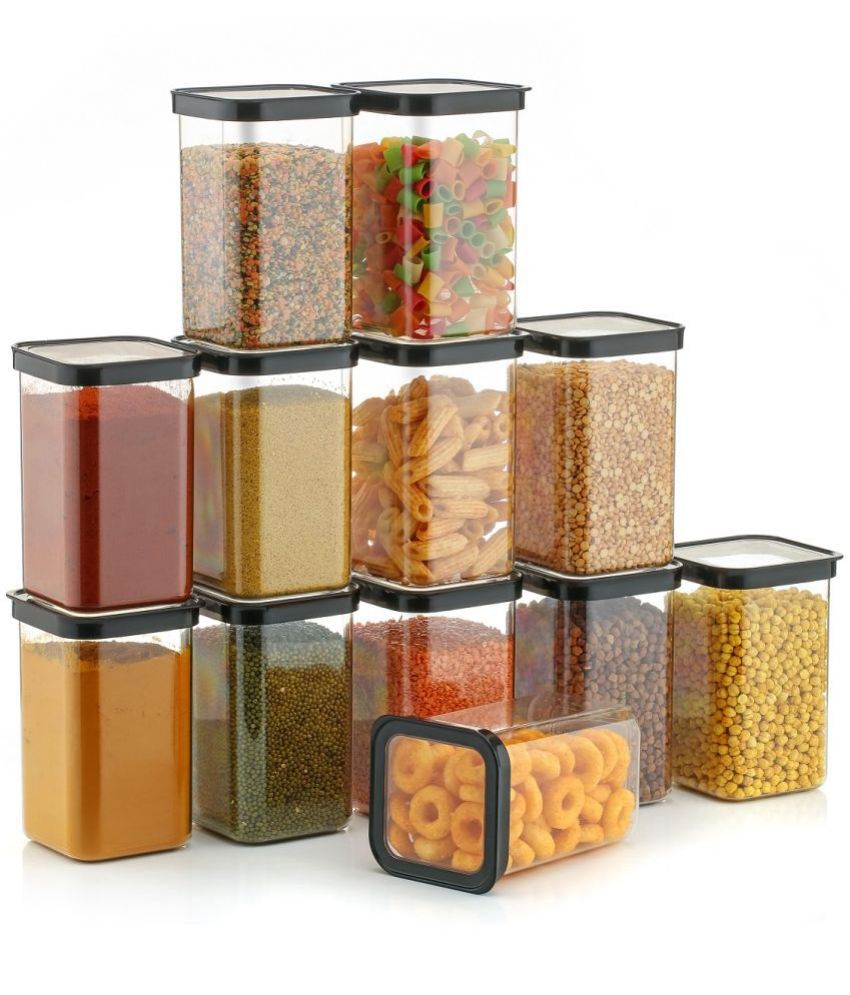     			HOMETALES Food/Pasta/Grocery Plastic Black Dal Container ( Set of 12 )