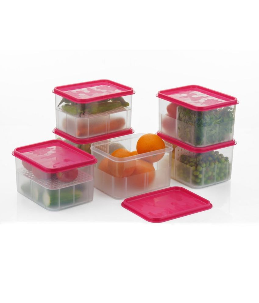    			HOMETALES Fruit AND Vegetable Plastic Pink Food Container ( Set of 6 )