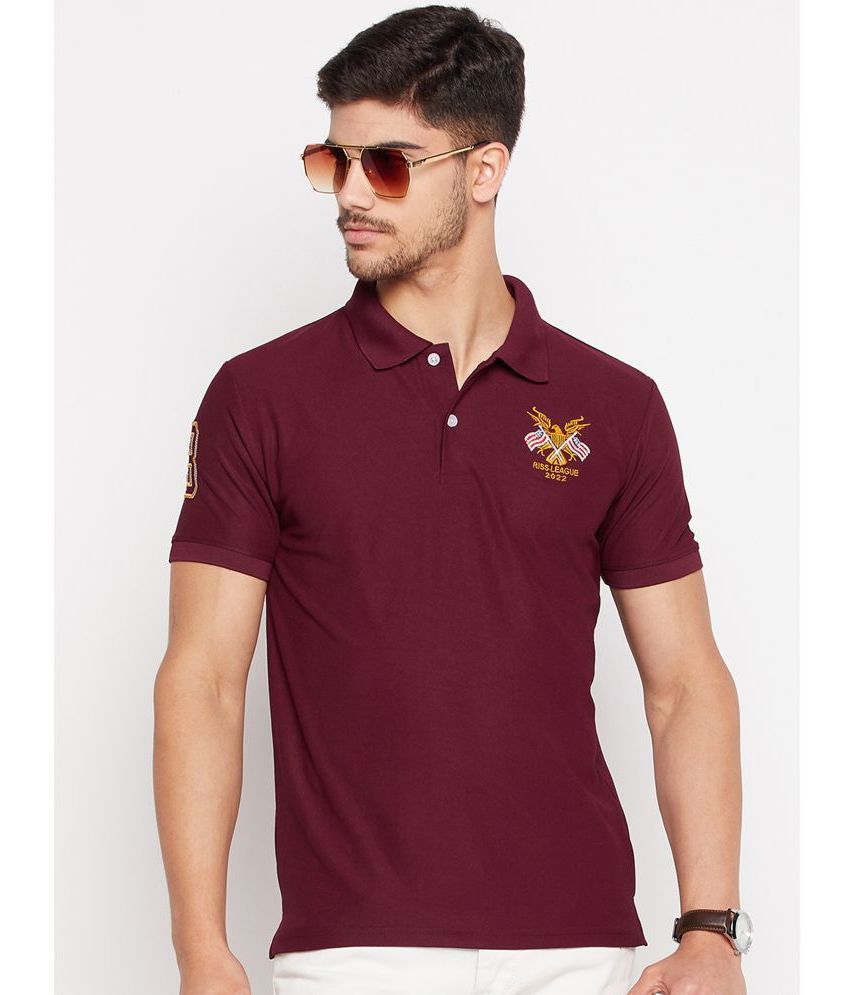     			Riss Polyester Regular Fit Embroidered Half Sleeves Men's Polo T Shirt - Maroon ( Pack of 1 )