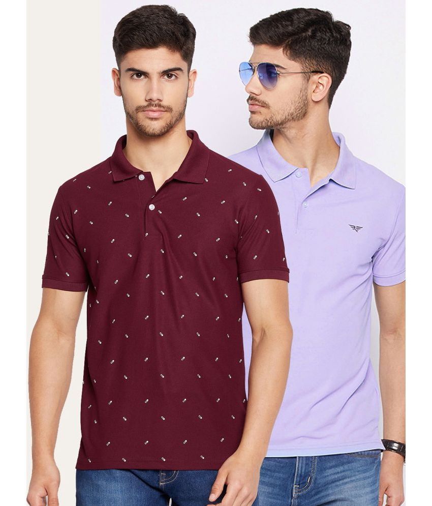     			Riss Cotton Blend Regular Fit Solid Half Sleeves Men's Polo T Shirt - Maroon ( Pack of 2 )