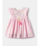 Nauti Nati White & Pink Cotton Girls Fit And Flare Dress ( Pack of 1 )